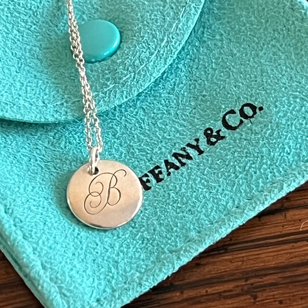 Tiffany & Co. Sterling Silver Engraved 'B' Pendant with 16” Chain